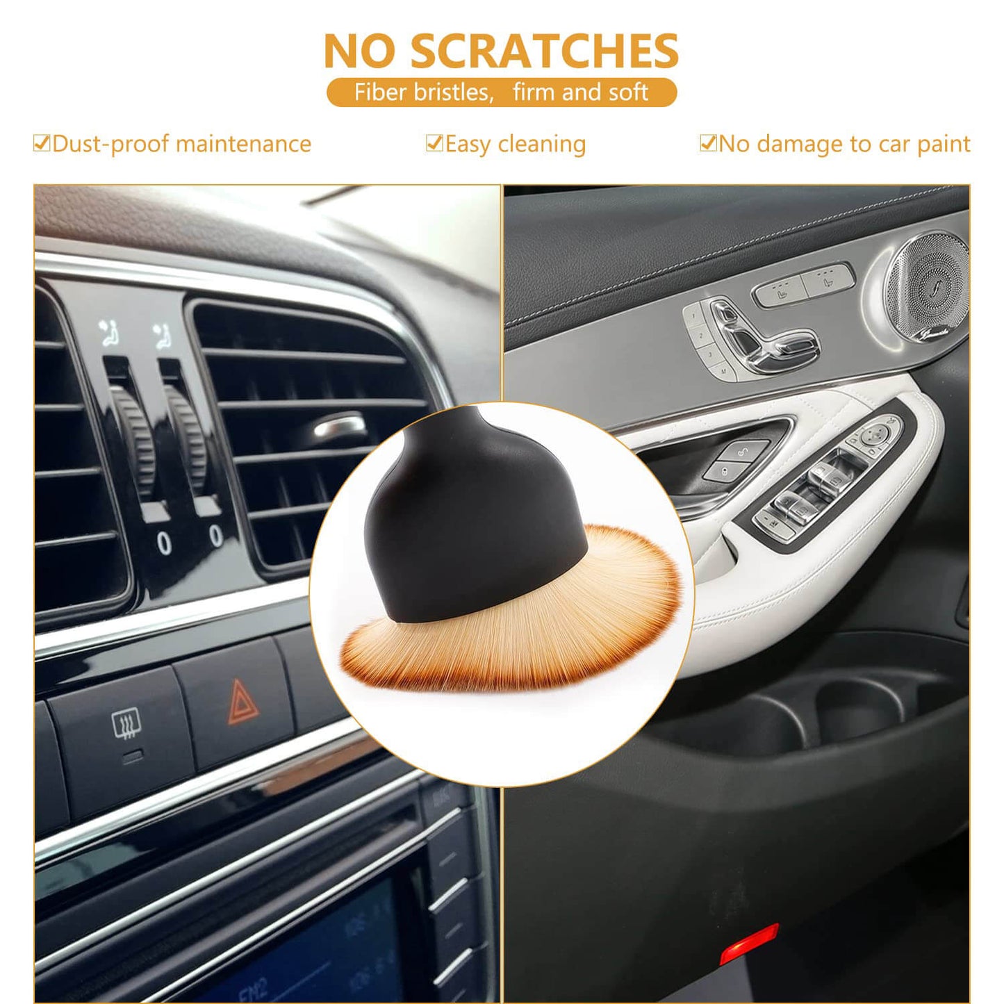 Car Interior Cleaning Brush with Ultra Soft Bristles, Car Accessories for Dashboard, AC Vents, Leather, Scratch-Free